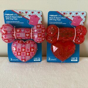 NWT - Vibrant Life Valentine's Theme 2pk Bone and Heart Squeaker Chew Dog Toys
